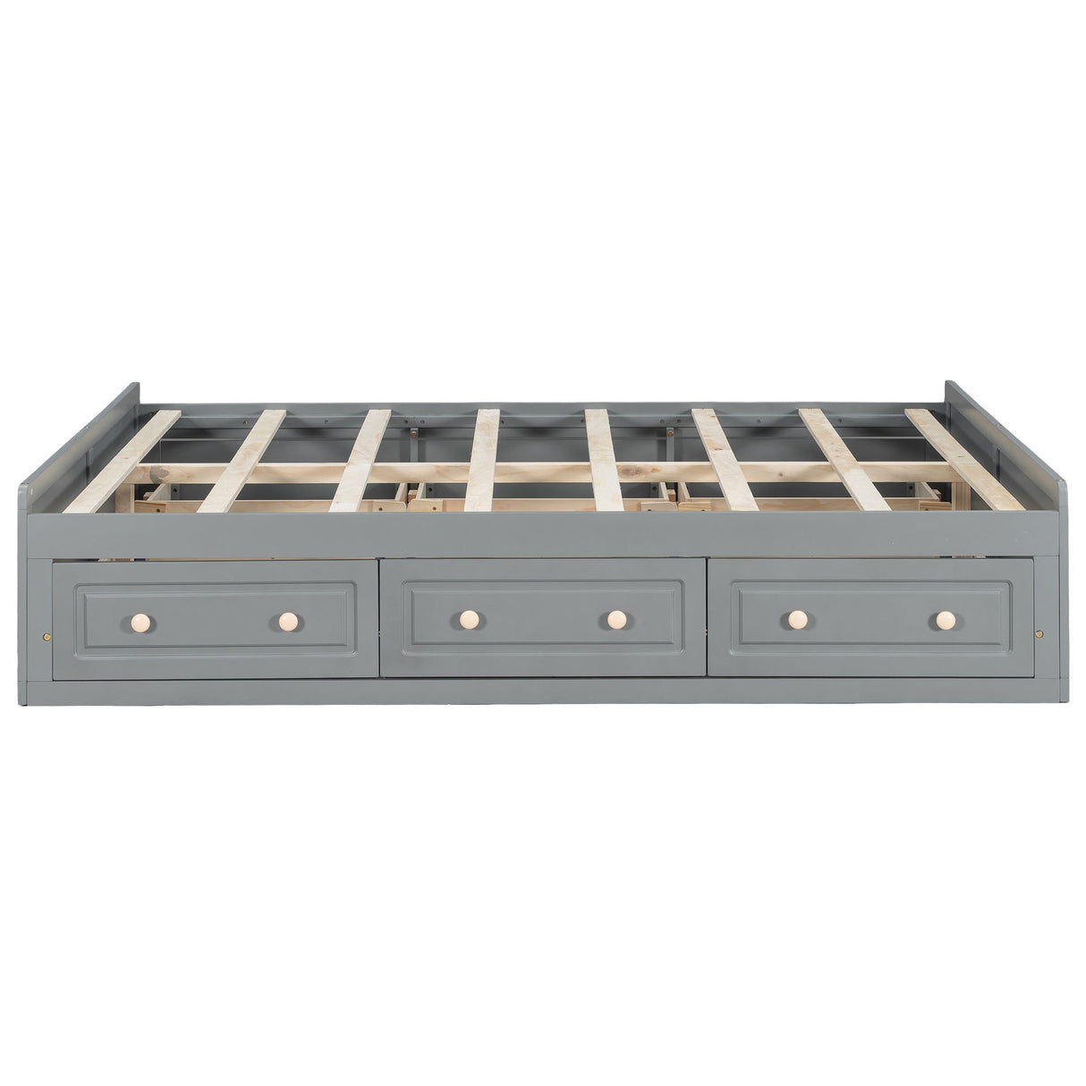 Queen Size Platform Bed Frame With 6 Drawers - Gray