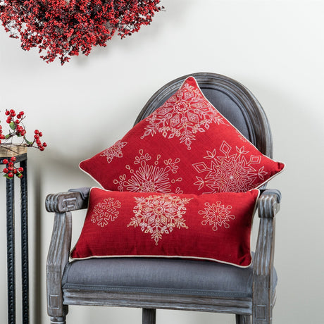 Red-Embroidered-Snowflake-Pillow-(Set-of-2)-Christmas-Decor