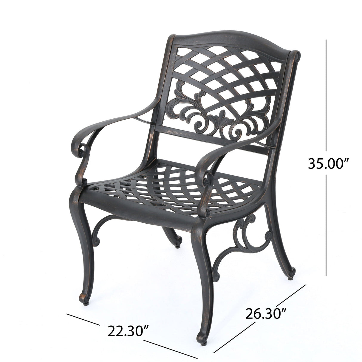 Luminea Outdoor Aluminum Dining Chair with Scroll Design, Lattice Pattern, and Cabriole Legs - Copper