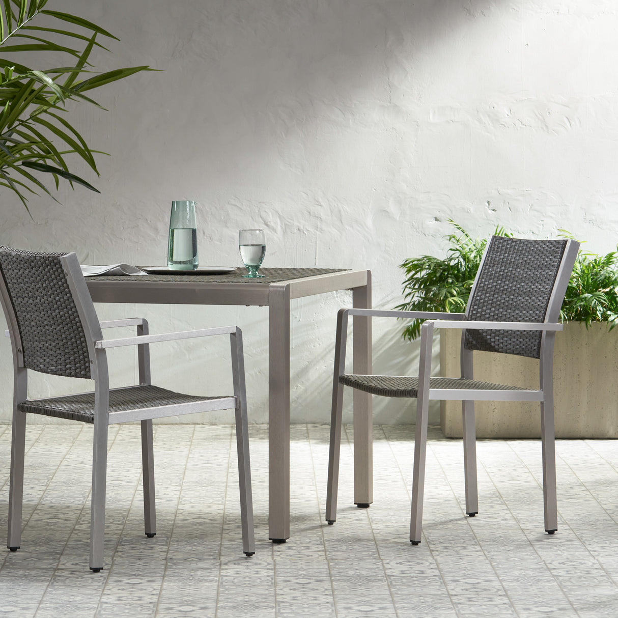 Cape coral outdoor wicker dining chairs , 2-pcs set, grey by christopher knight home
