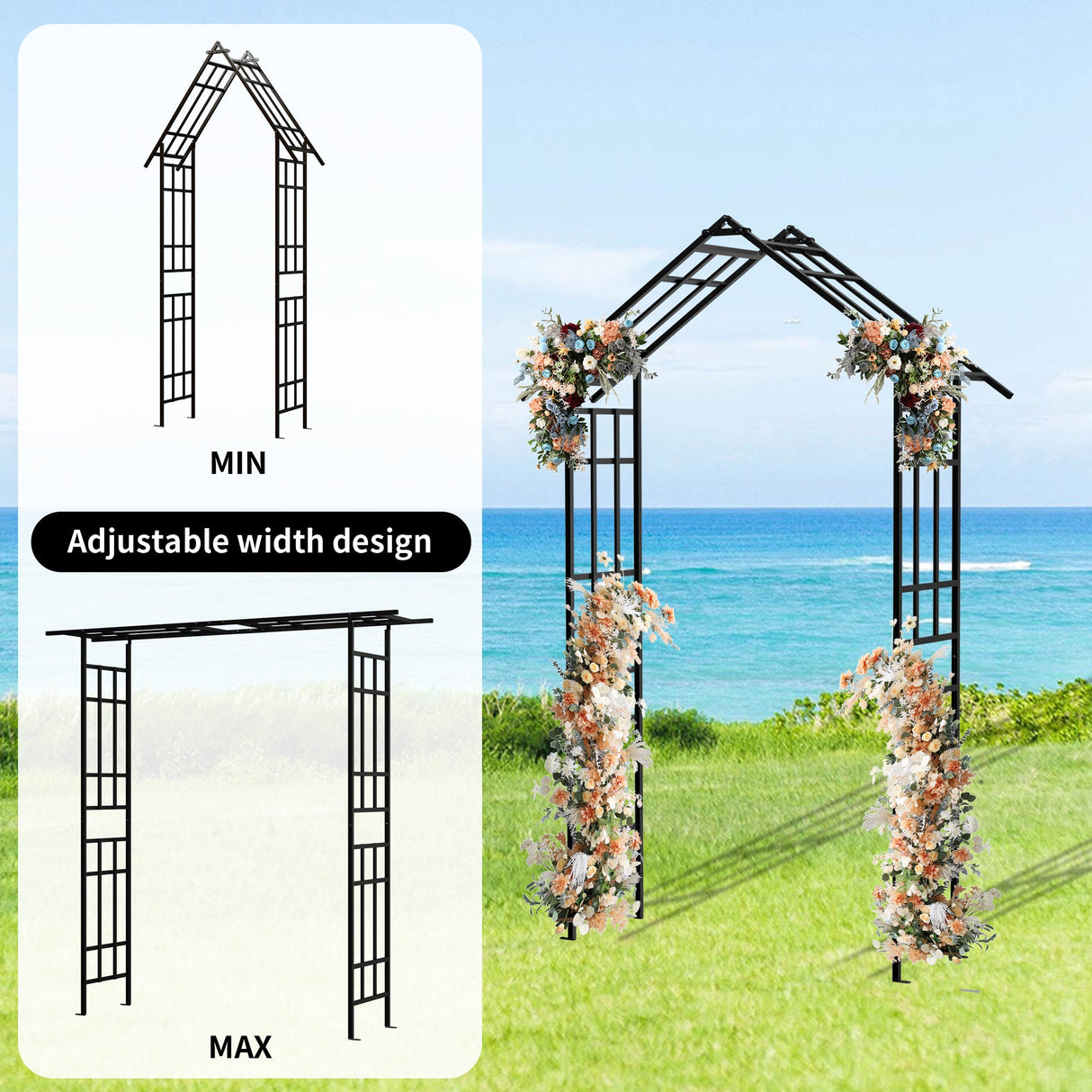 Metal Garden Arch with Adjustable Width