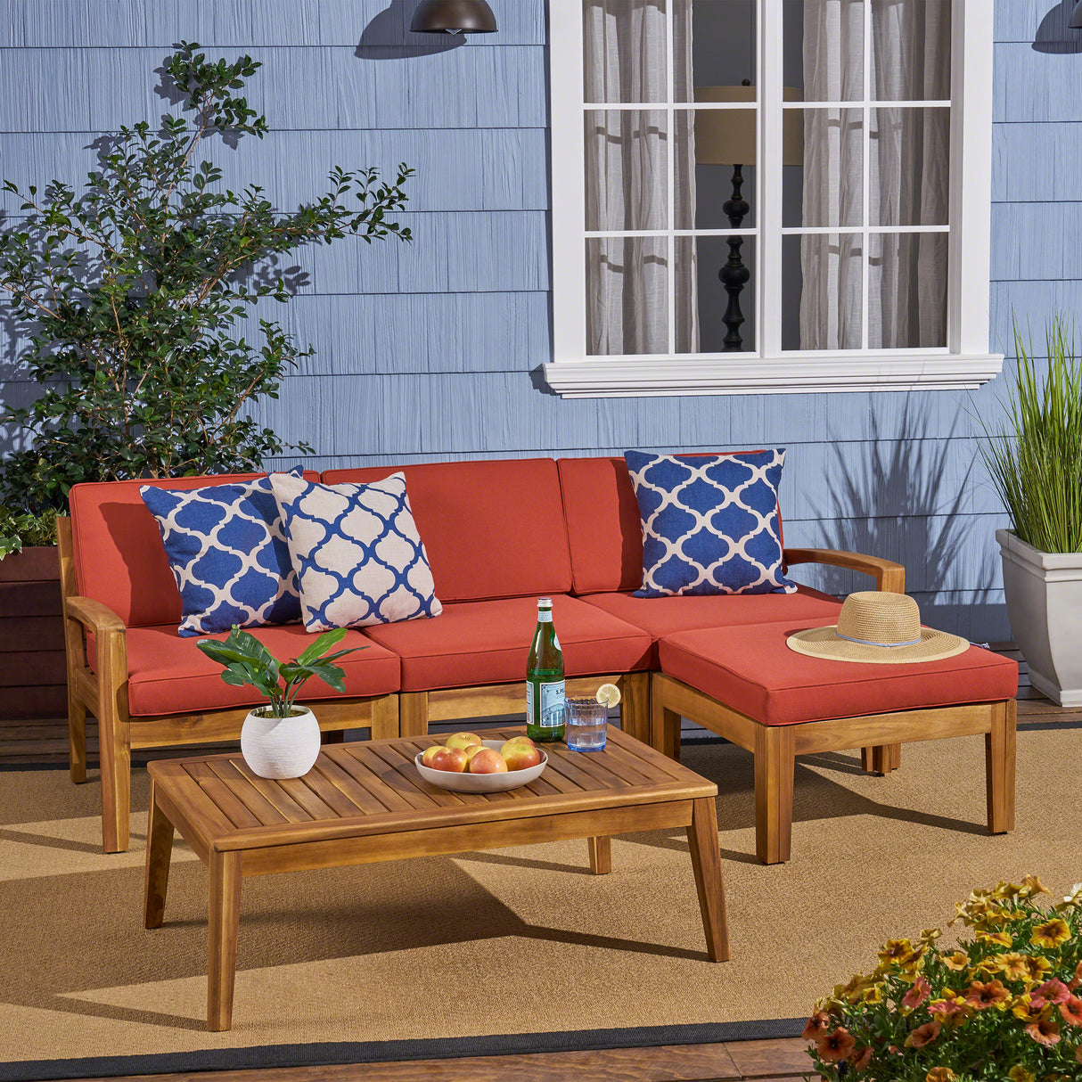 Grenada l-shaped outdoor love seat, rust