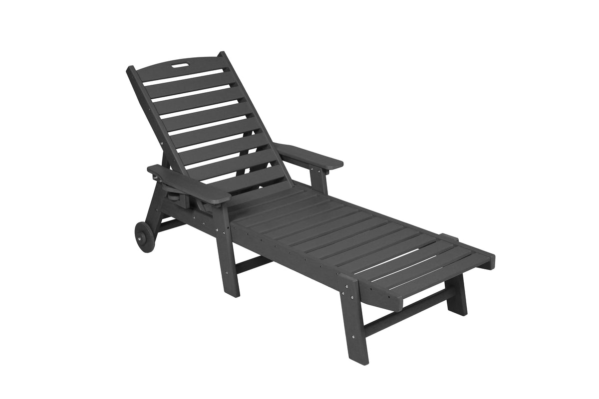 Wood Texture Outdoor Lounge Chair with Adjustable Backrest - Black