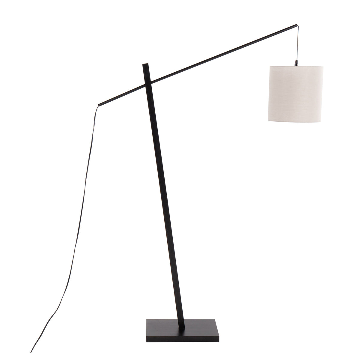Arturo Contemporary Floor Lamp in Black Wood and Black Steel with Grey Fabric Shade