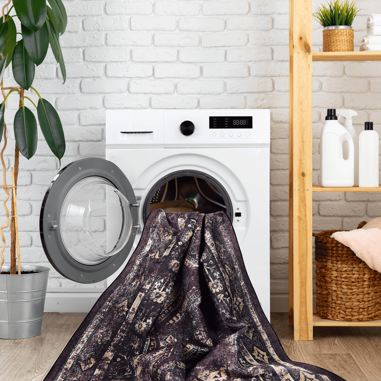 MAVAL Burgundy Washable Rug 8x10 Area Rug
