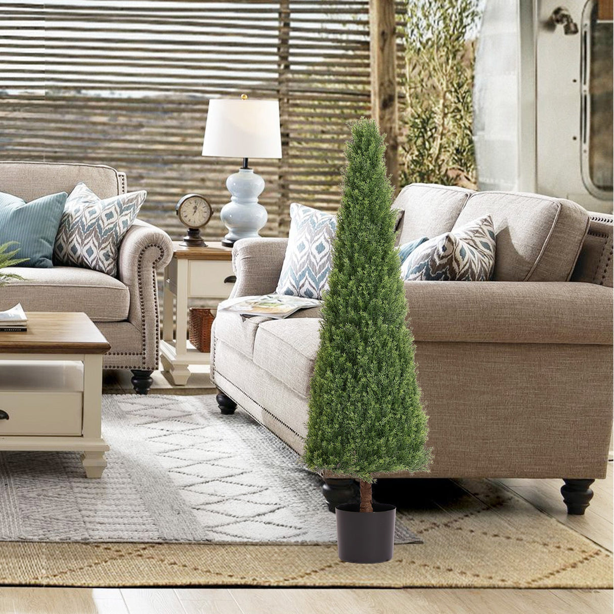 4FT Conical Topiary Cedar Trees Artificial Outdoor Set of 2