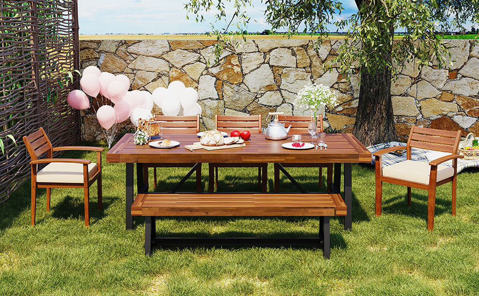 GO Outdoor Wood Dining Set For 7-8 Persons