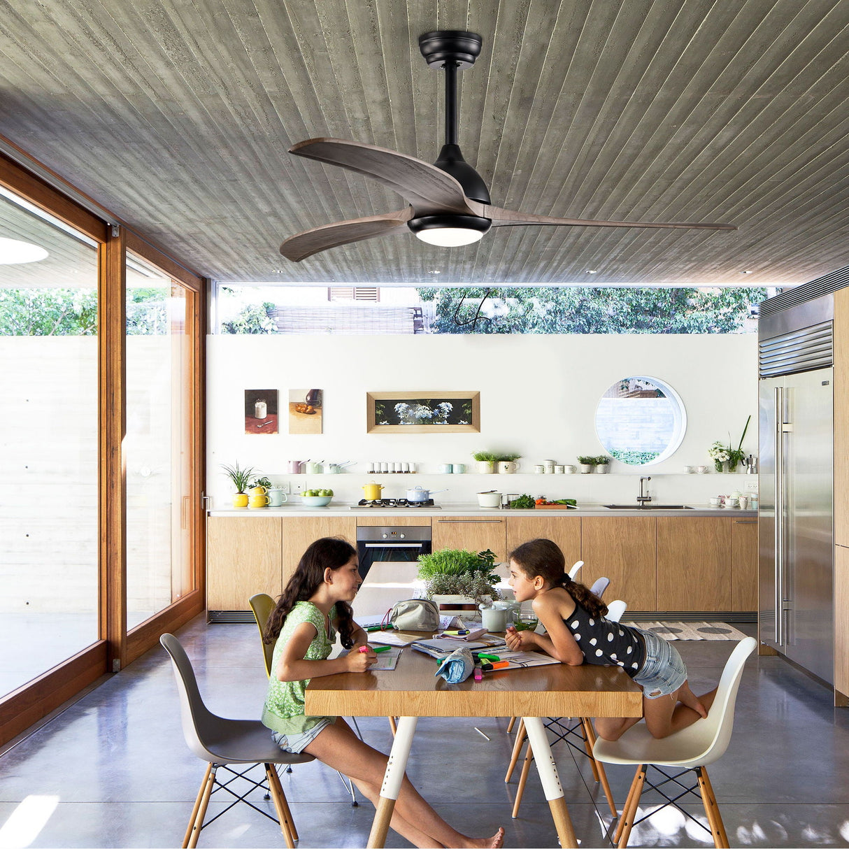 Indoor Outdoor Ceiling Fan With Light With Remote Control, Noiseless Reversible Motor, 6 Speed, 3 Color