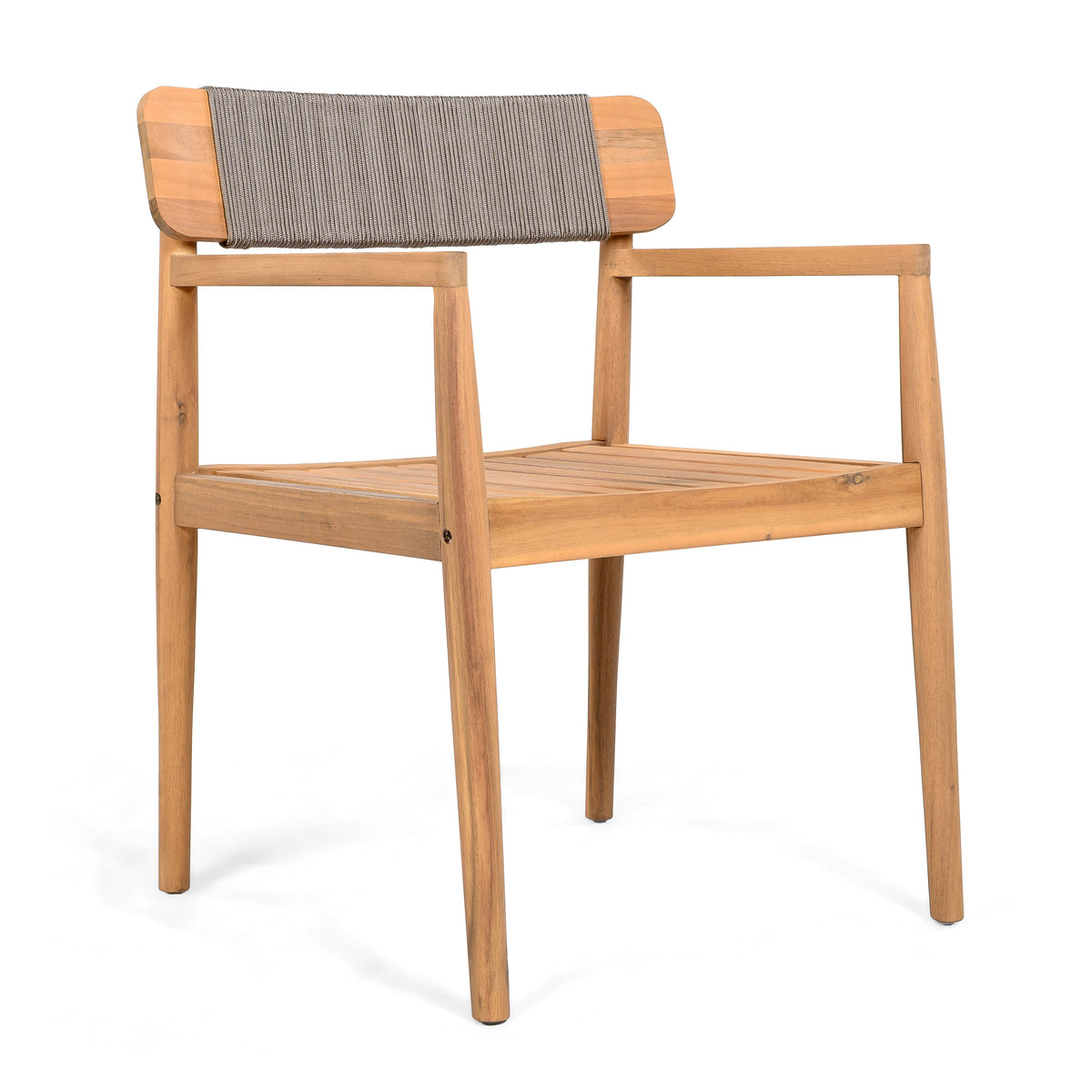 Creative Braided Acacia Wood Outdoor Dining Chairs with Armrests - Grey