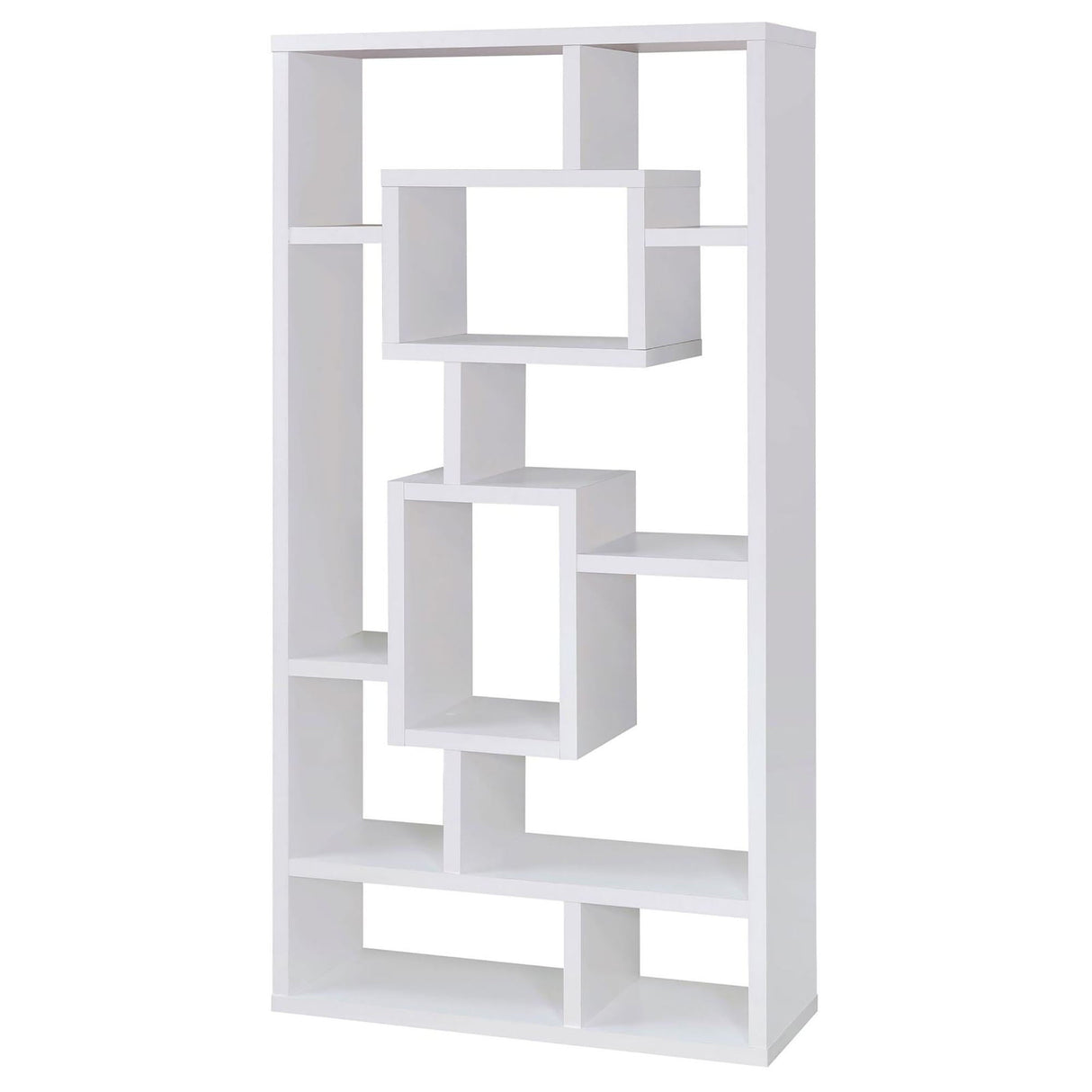 Geometric 10 Shelf Open Back Bookcase With Interlocking Shelves - White