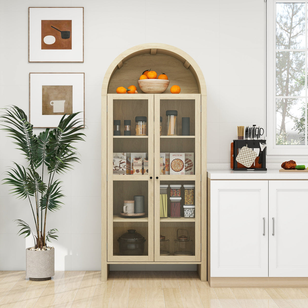 70.28" Tall Arched Kitchen Pantry Cabinet