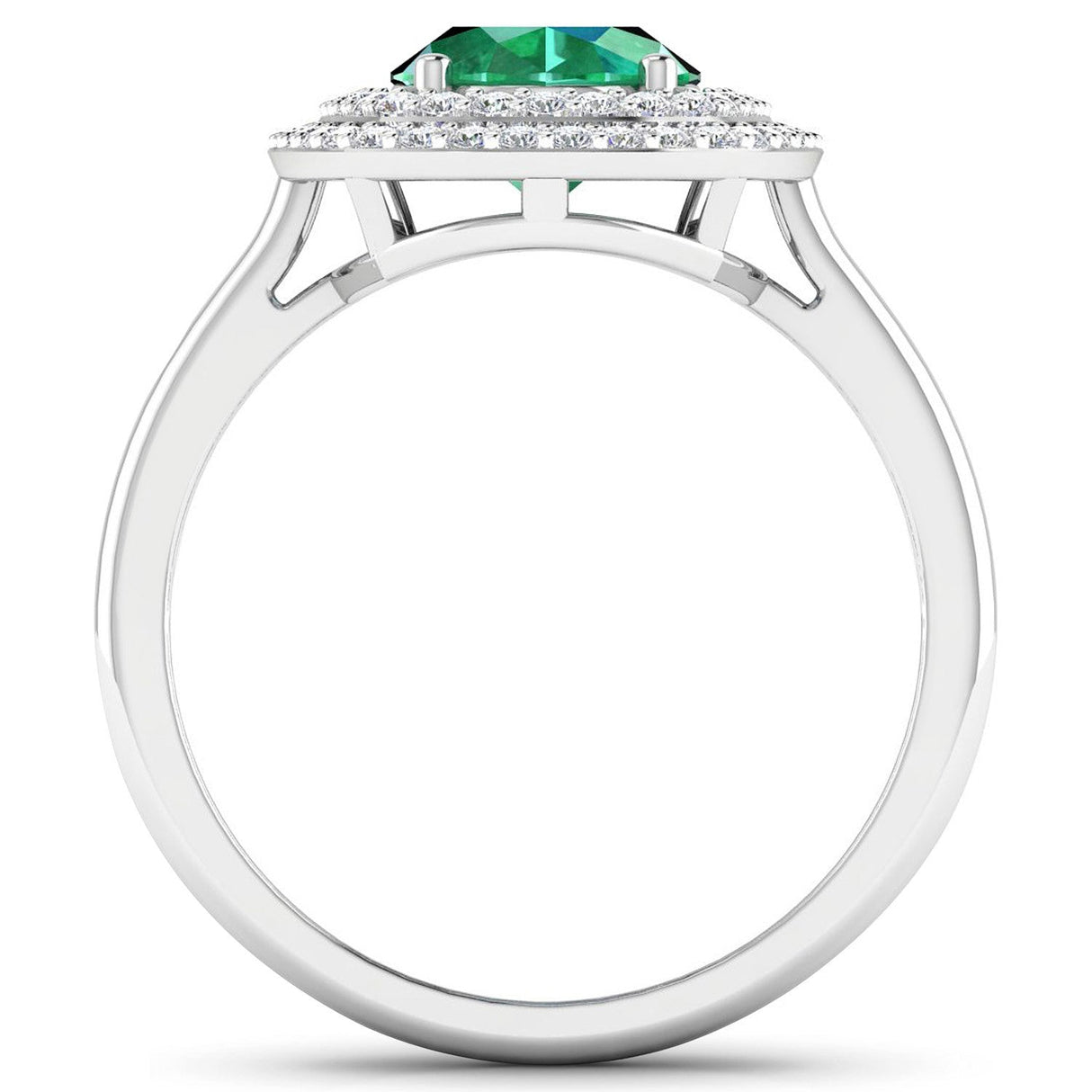 1.97 Carat Genuine Zambian Emerald and White Diamond 14K White Gold Ring