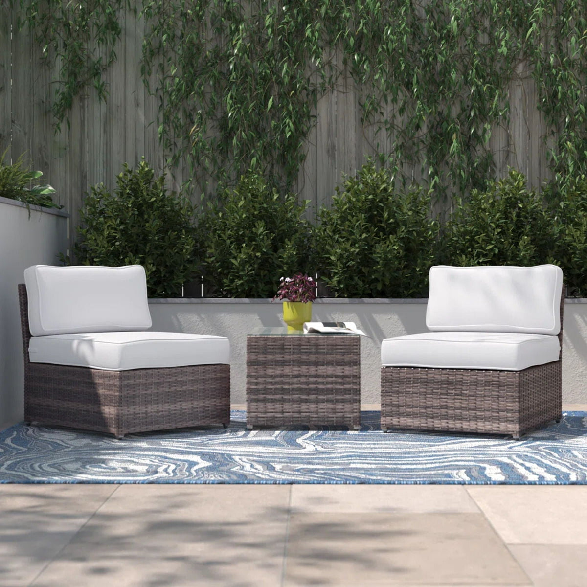 Modern Wicker Outdoor Seating Set with Cushions - Dark Brown or Dark Gray