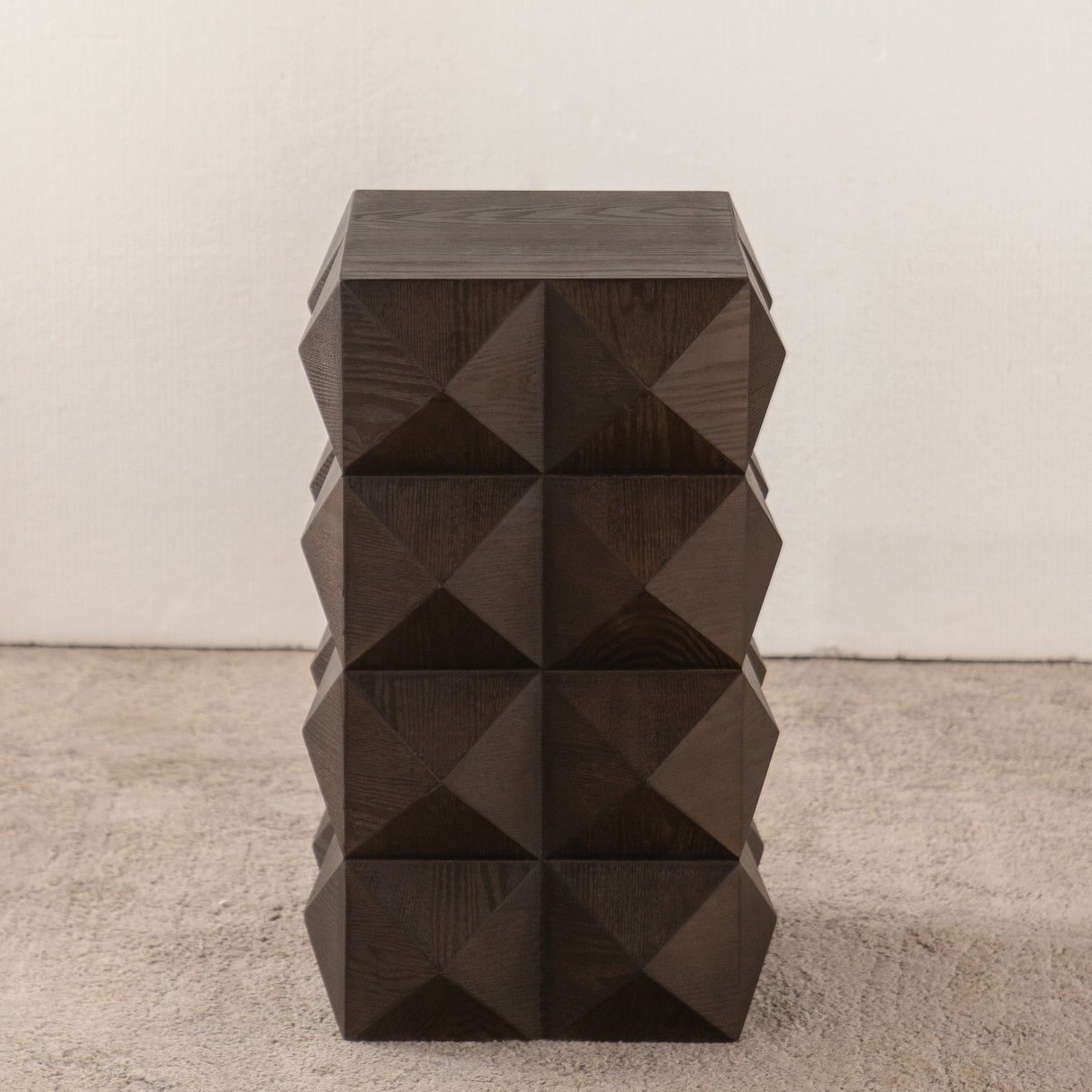 Retro Wooden Side Table with 3D Embossed Design