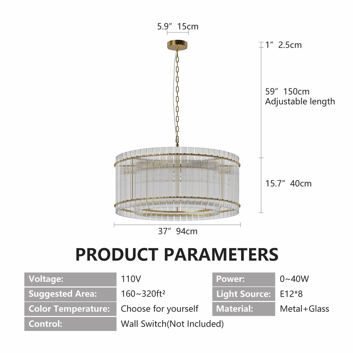 37' Modern Gold Round Chandelier,2-Tier 8-Light Water Ripple Crystal Glass Chandeliers,for Dining Room,Living Room,Bedroom,High Ceiling,Foyer Entryway,Luxury Chandelier