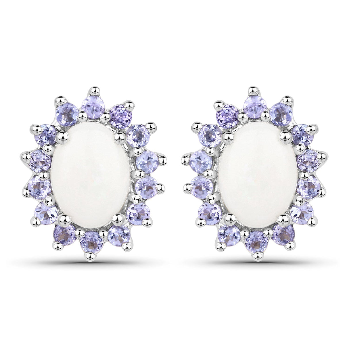 2.44 Carat Genuine Opal and Tanzanite .925 Sterling Silver Earrings