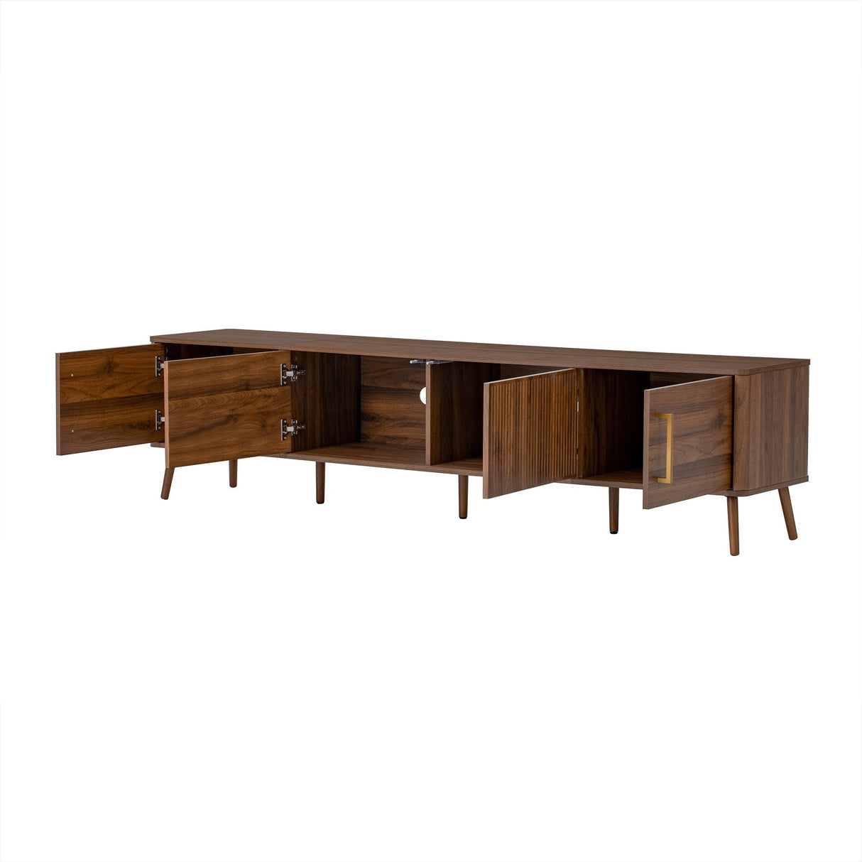 TV Stand For TVs Up To 85" With Fluted Door, Cable Management, Soft-Closing Hinges - Walnut