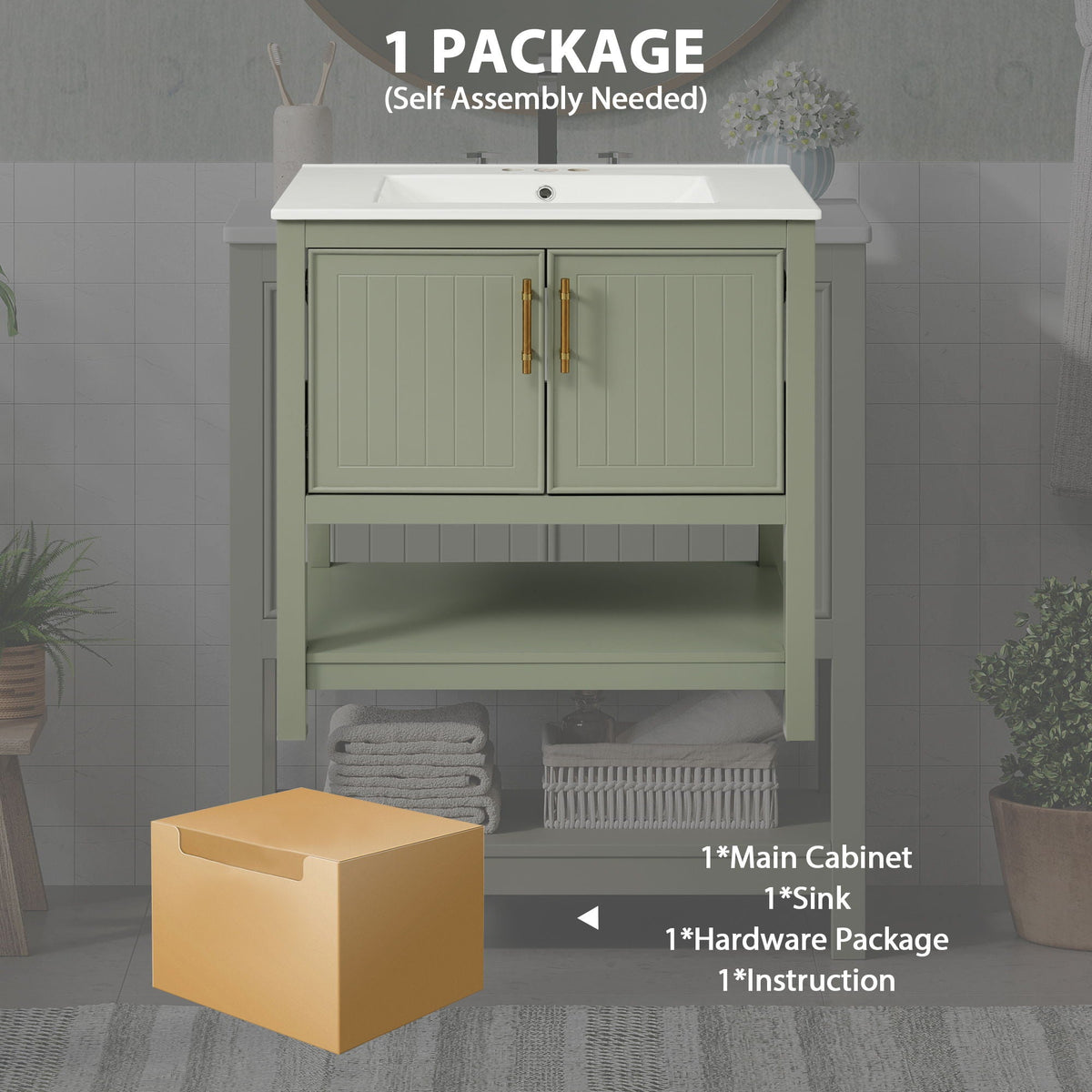 Elegant Bathroom Vanity With Ceramic Sink And Versatile Storage