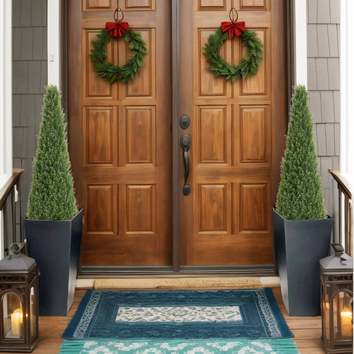 4FT Conical Topiary Cedar Trees Artificial Outdoor Set of 2