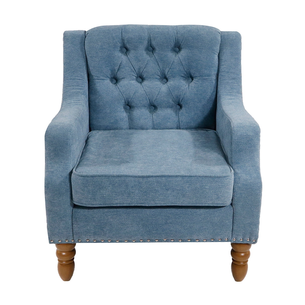 Button-Tufted Upholstered Accent Chair with Nailhead Trim and Turned Legs