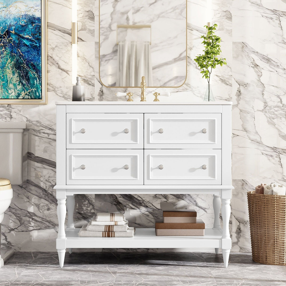 Bathroom Vanity Cabinet With Undermount Sink, 4 Drawer Set