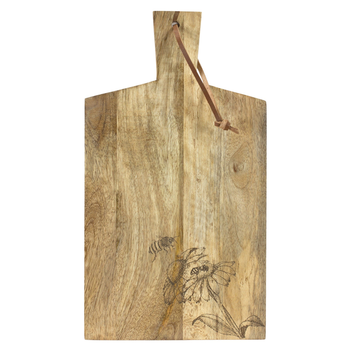 Natural Mango Wood Cutting Board with Etched Floral and Bee Design (Set of 2)