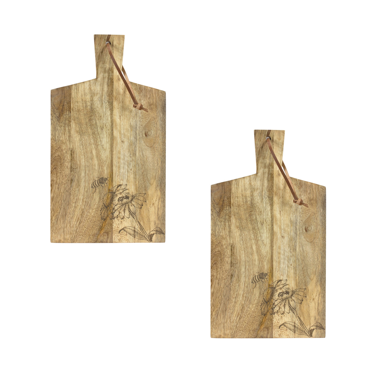 Natural-Mango-Wood-Cutting-Board-with-Etched-Floral-and-Bee-Design-(Set-of-2)-Cutting-Boards