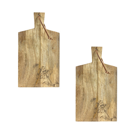 Natural-Mango-Wood-Cutting-Board-with-Etched-Floral-and-Bee-Design-(Set-of-2)-Cutting-Boards