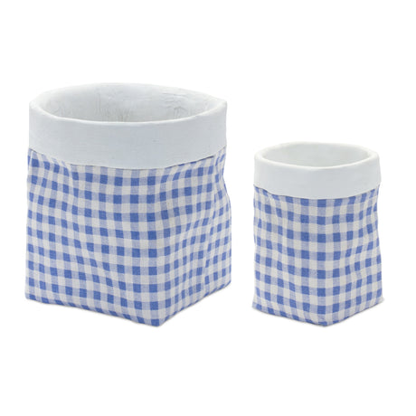 Gingham-Sack-Design-Stone-Planter-(Set-of-2)-Pots-&-Planters