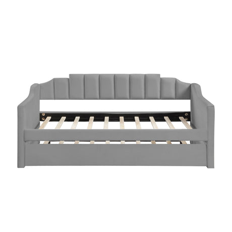 Velvet Daybed with Trundle Upholstered Tufted Sofa Bed, Twin Size, Grey
