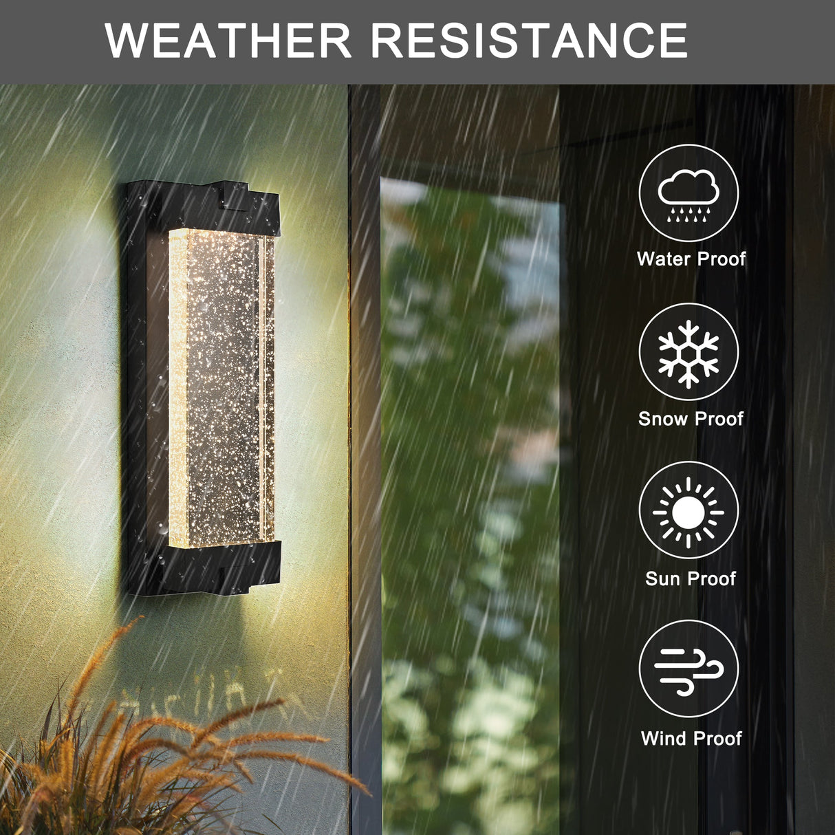 Black Aluminum Outdoor Wall Light with Bubble Crystal