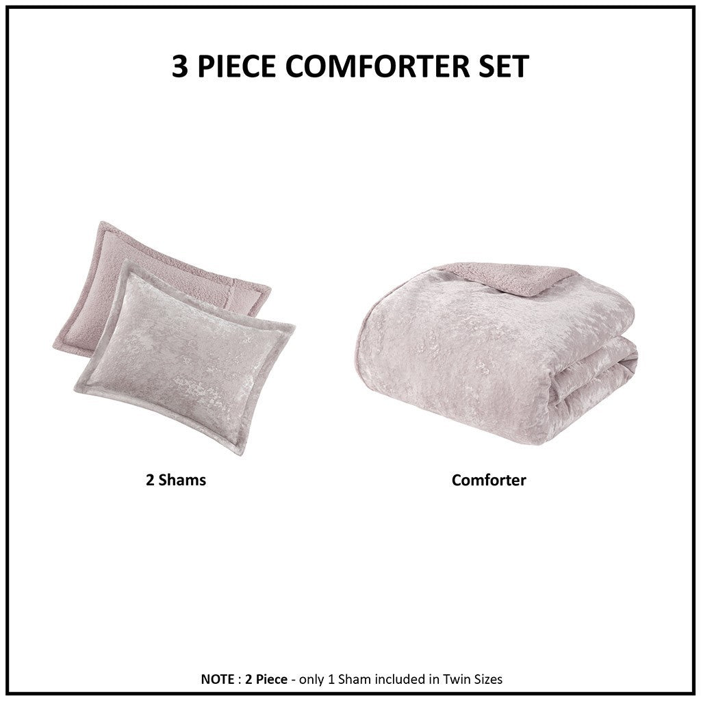 King/Cal King Crushed Velvet Sherpa Reversible Comforter Set