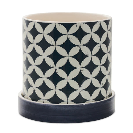 Geometric Pattern Planter with Plate (Set of 2)