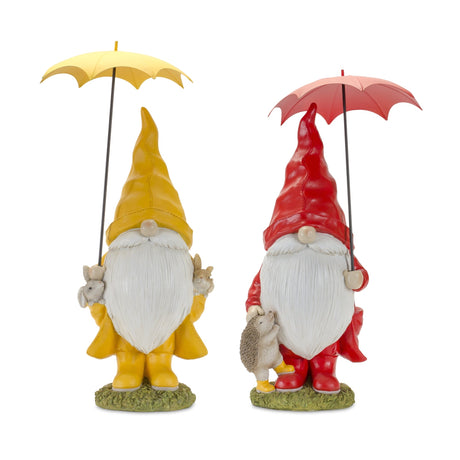 Garden-gnome-with-umbrella-and-woodland-animals-(set-of-2)-Garden-Decor