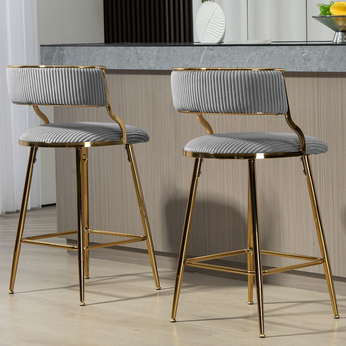 Counter Height Bar Stools With Powder Coating Base And Footrest (Set of 2) -