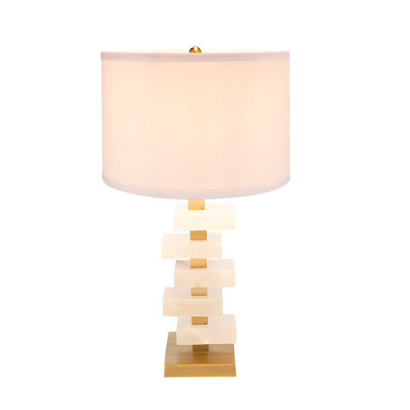 D15x26.7' White and Gold Alabaster Slab Table Lamp