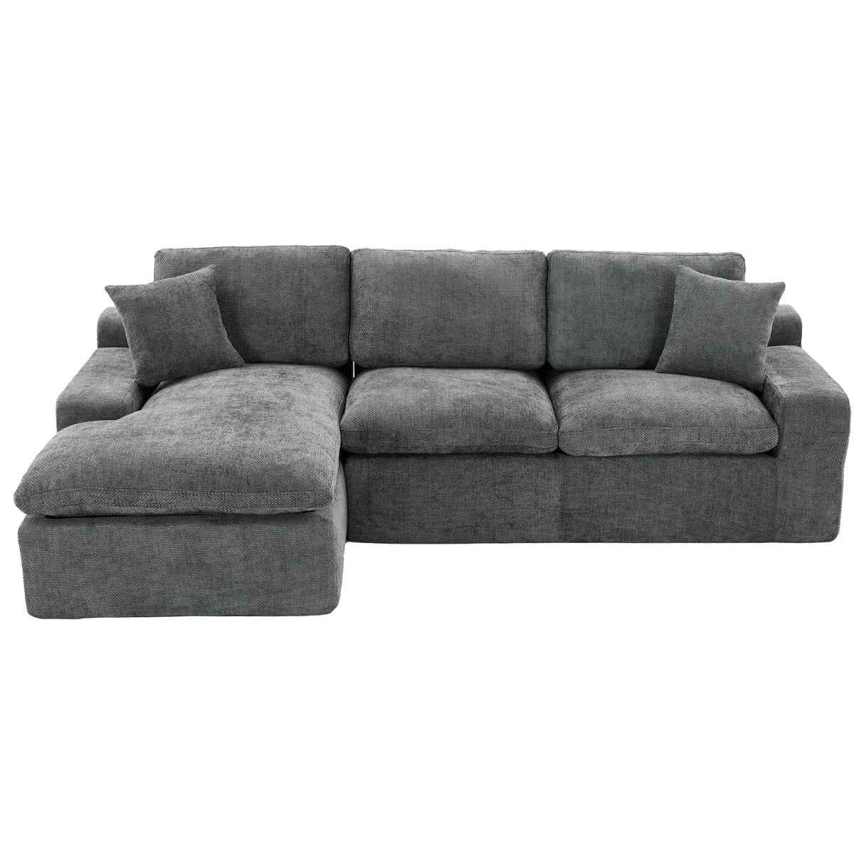 107.9" Grey Cloud Sectional Sofa — Free-Combination Upholstered Couch with Double-Layer Cushions and Side Pockets