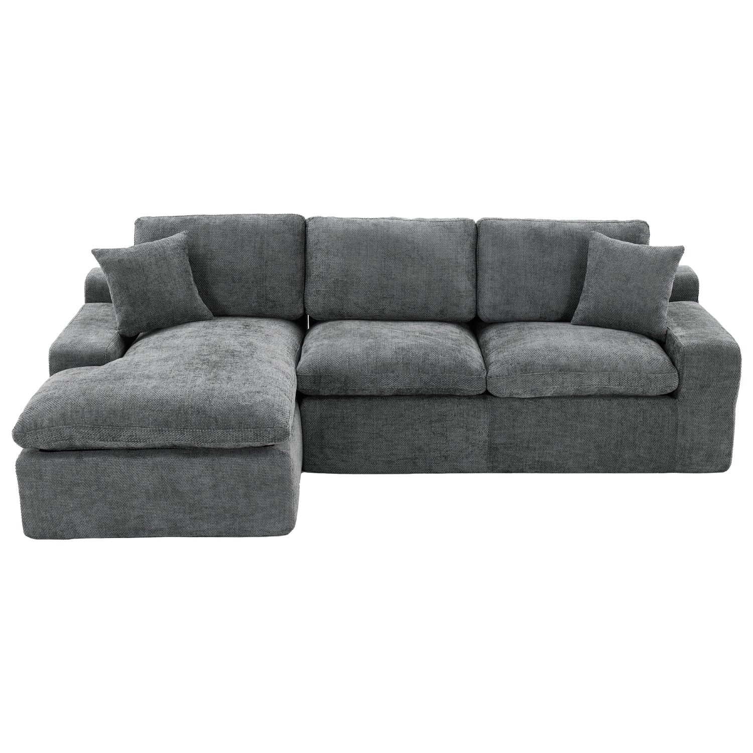 107.9" Grey Cloud Sectional Sofa — Free-Combination Upholstered Couch with Double-Layer Cushions and Side Pockets