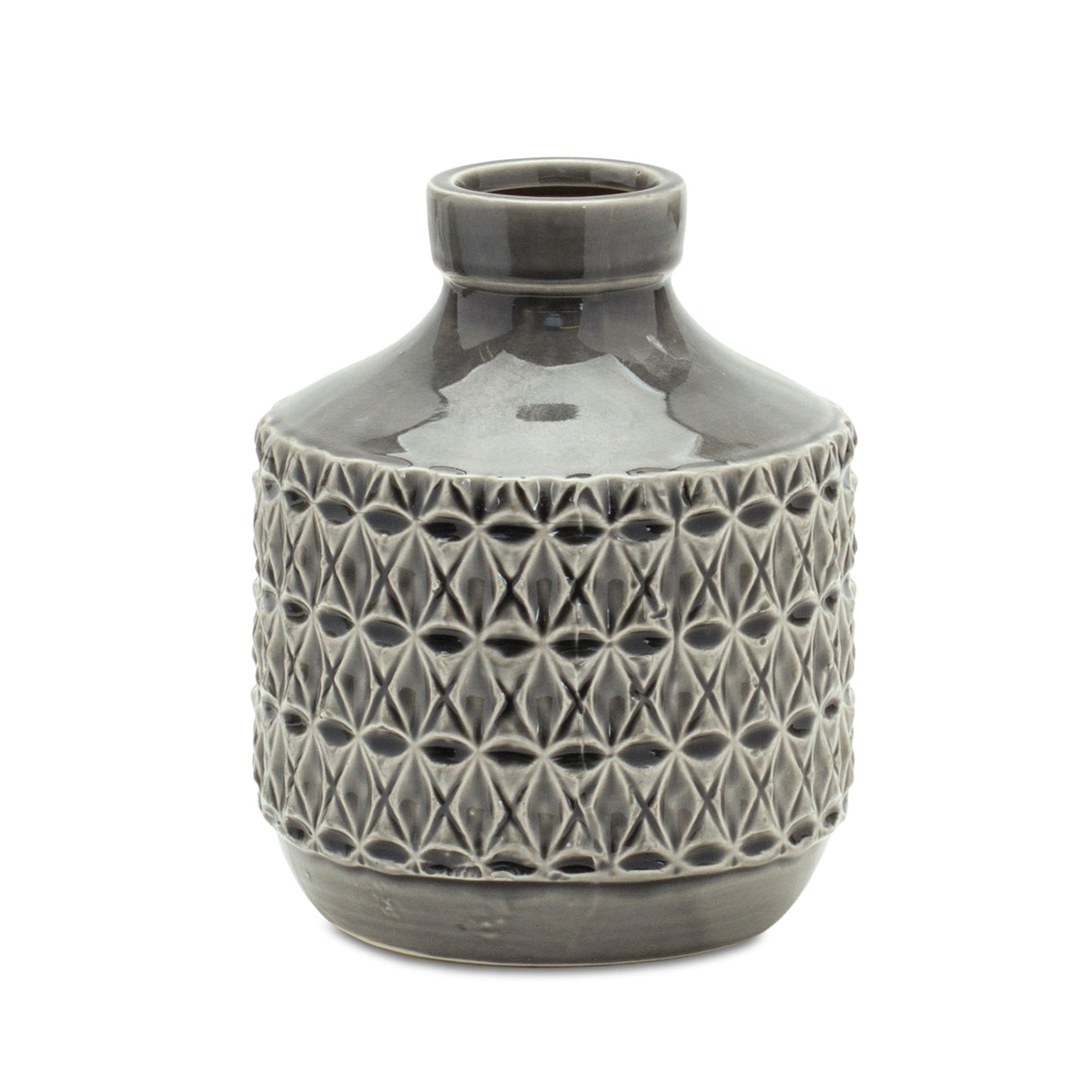 Goemetric Terra Cotta Vase with Black Finish 7"H