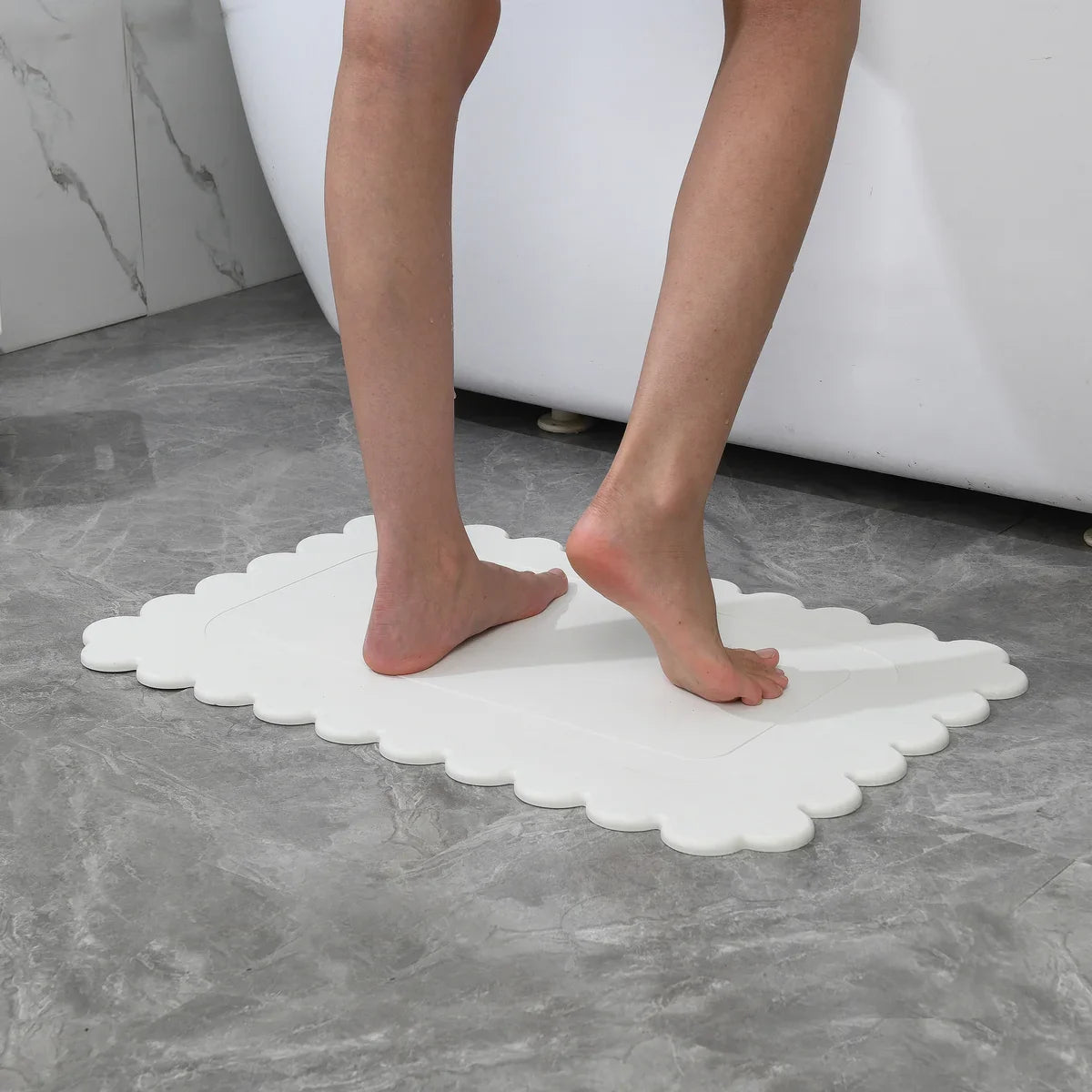 Off White Scallop Stone Bath Mat - Dimensions: 24"x15"