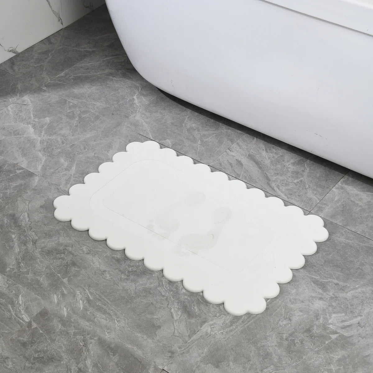 Off White Scallop Stone Bath Mat - Dimensions: 24"x15"