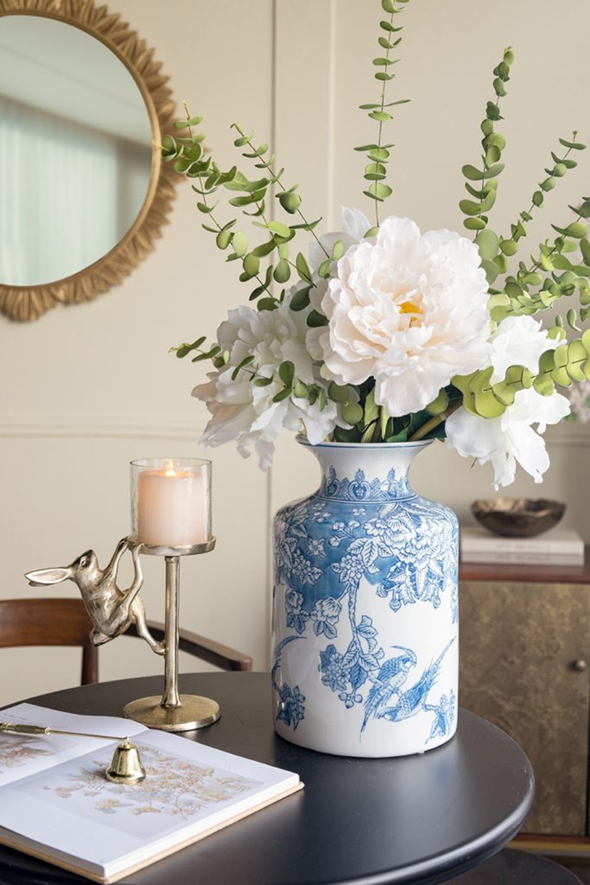 Gold Rabbit Pillar Candle Holder with Clear Glass Hurricane Shade