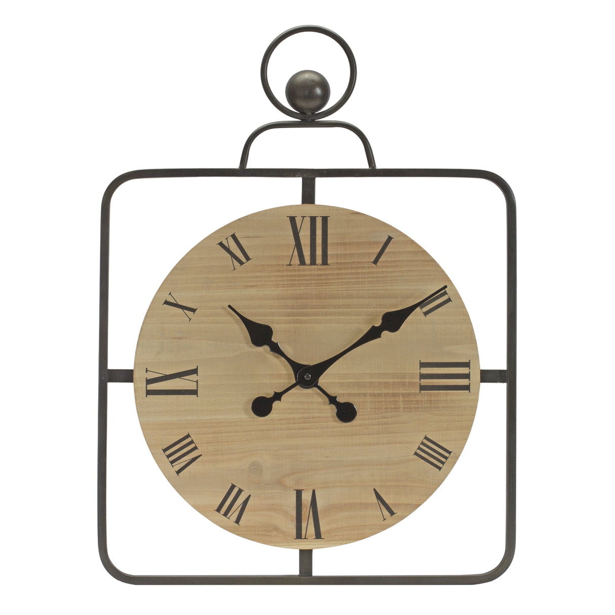 Wooden wall clock in iron frame 16"d