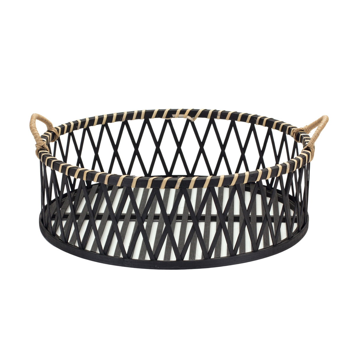 Round Woven Bamboo Trays with Rattan Handle Accent (Set of 2)