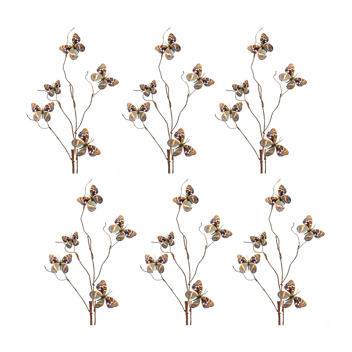 Blue-and-Orange-Wire-Butterfly-Spray-(Set-of-6)-Artificial-Flowering-Plants