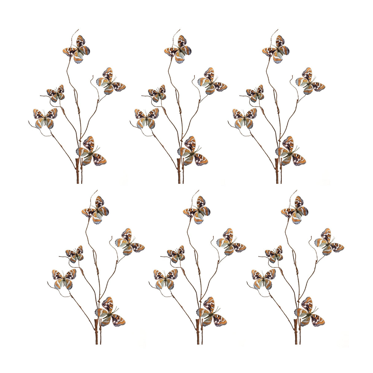 Blue-and-Orange-Wire-Butterfly-Spray-(Set-of-6)-Artificial-Flowering-Plants