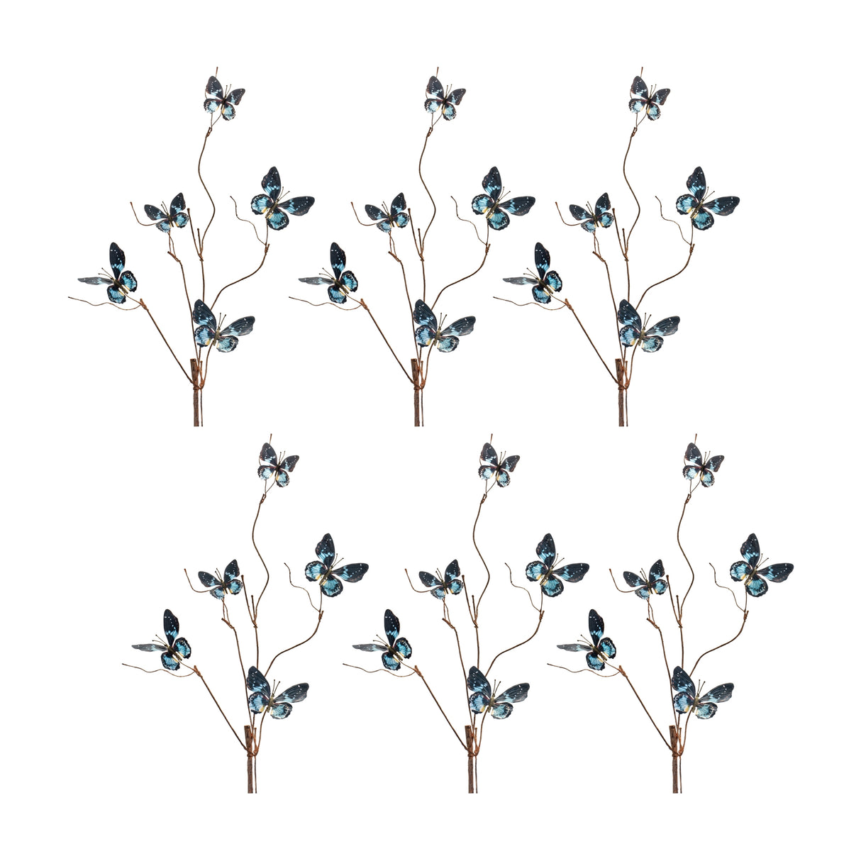 Blue-and-Black-Wire-Butterfly-Spray-(Set-of-6)-Artificial-Non-Flowering-Plants