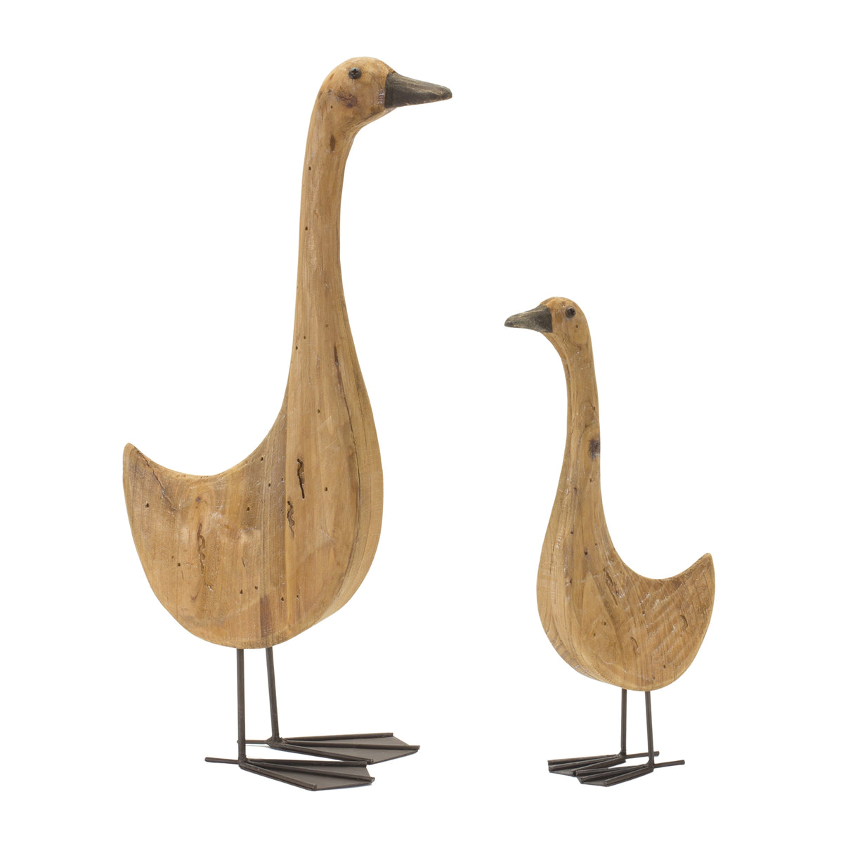 Natural-fir-wood-goose-figurine-with-rustic-metal-accents-(set-of-2)-Figurines