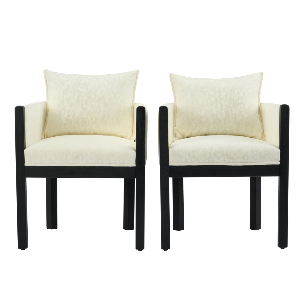 Linen Upholstered Armchair with Black Rubber Wood Legs