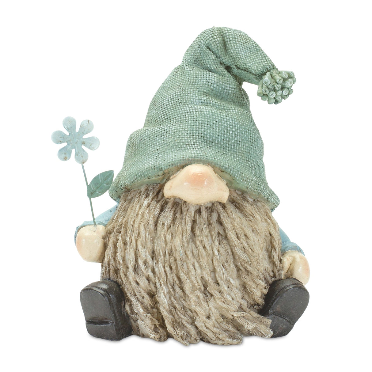 Stone Garden Gnome Figurine with Flower Stem Accent (Set of 4)